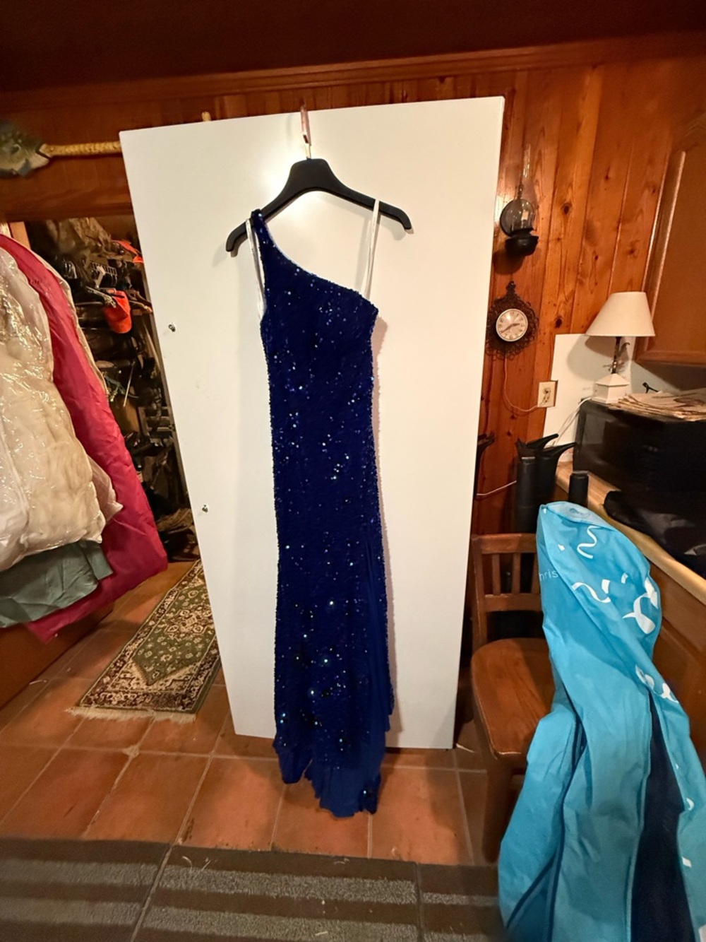 Sherri Hill Royal Blue One-Shoulder Sequin Gown